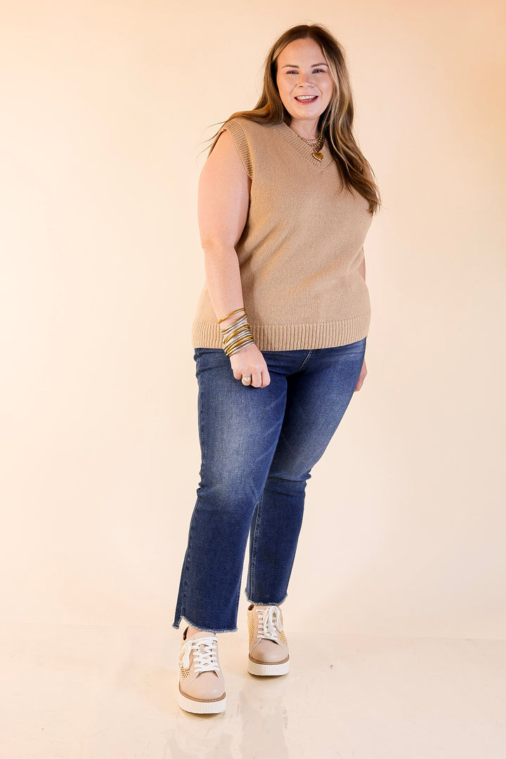 Vested Interest Knit V Neck Sweater Vest in Oatmeal Taupe
