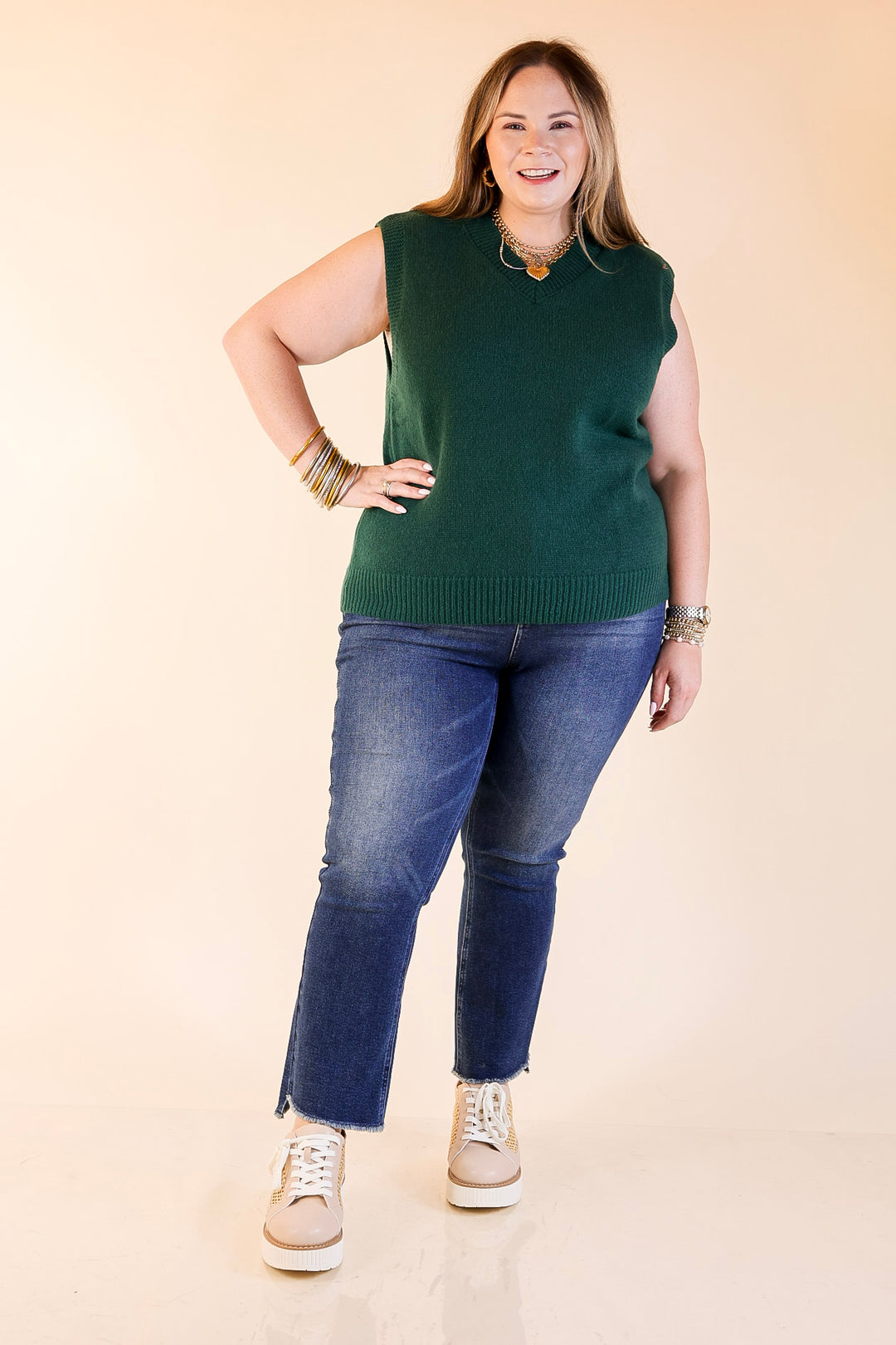 Vested Interest Knit V Neck Sweater Vest in Hunter Green