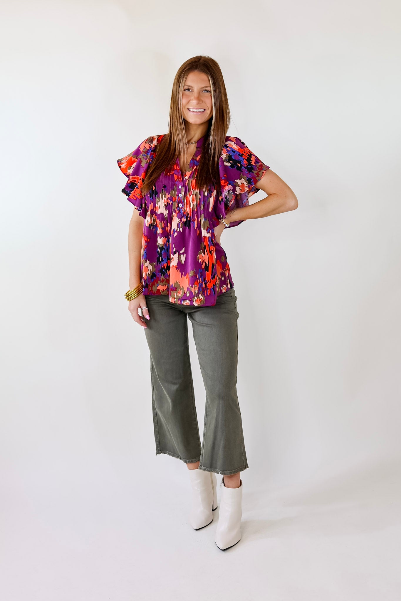 Endless Charisma Short Sleeve Blouse in Purple - Giddy Up Glamour Boutique