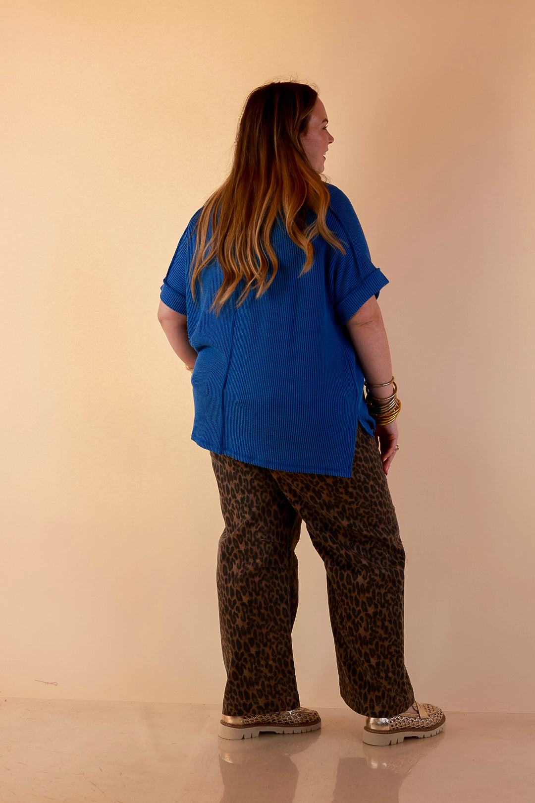 Daily Perfection Scoop Neck Short Sleeve Ribbed Top in Ocean Blue
