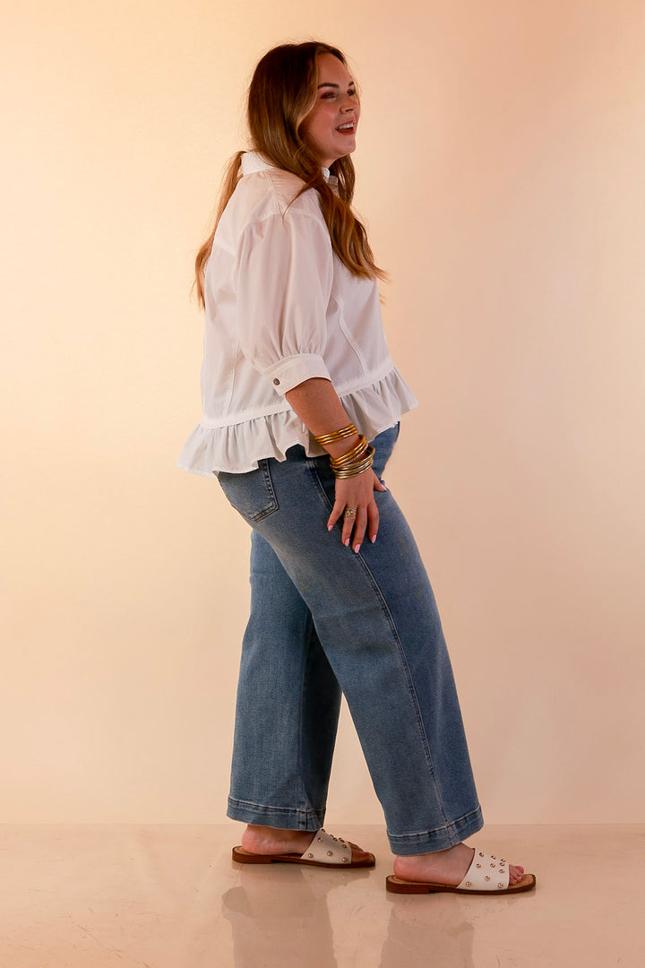 Judy Blue | Everyday Poise Cropped Wide Leg Trouser Denim Jeans in Light Wash