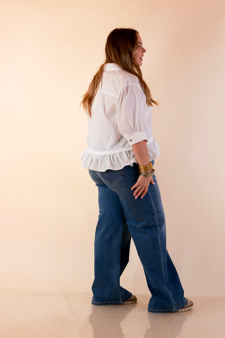 Judy Blue | Go With Everything Double Button Fly Wide Leg Column Trouser Jean in Medium Wash