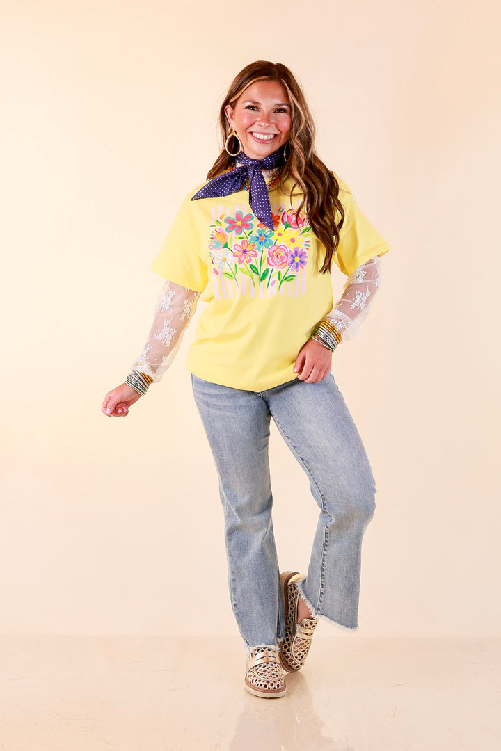 Freshly Picked Floral and Stripe Print Short Sleeve Graphic Tee in Yellow
