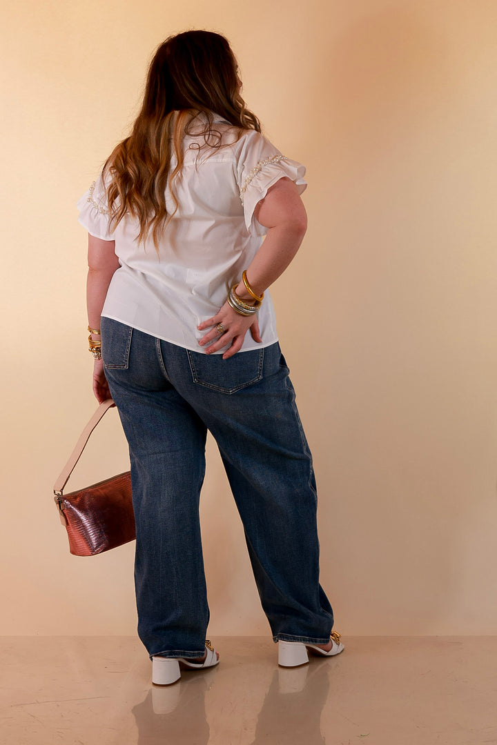 Judy Blue | Everyday Favorite Rigid Magic Marlow Arc Relaxed Wide Leg Barrel Jeans in Dark Weathered Indigo Wash