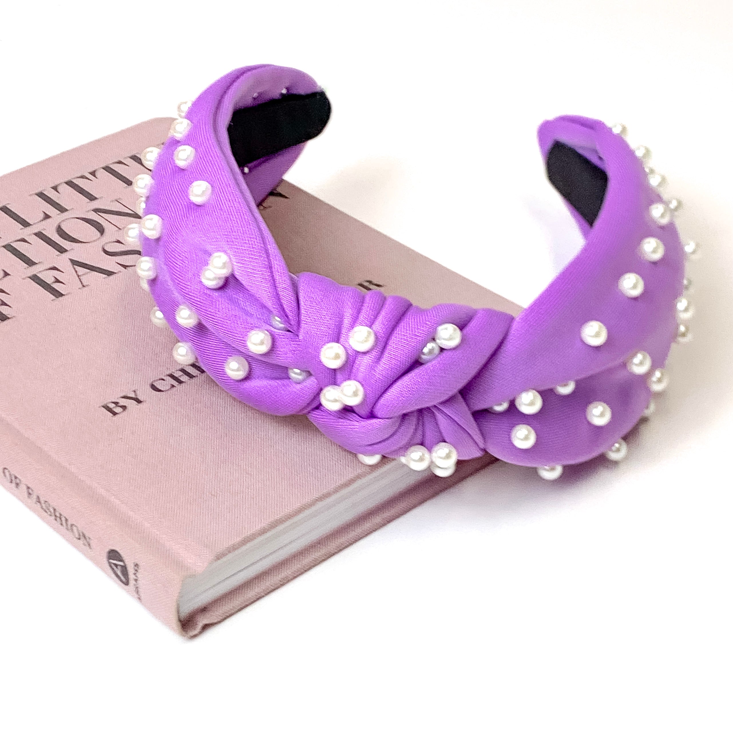 Pearl Detailed Knotted Headband in Lavender Purple - Giddy Up Glamour Boutique