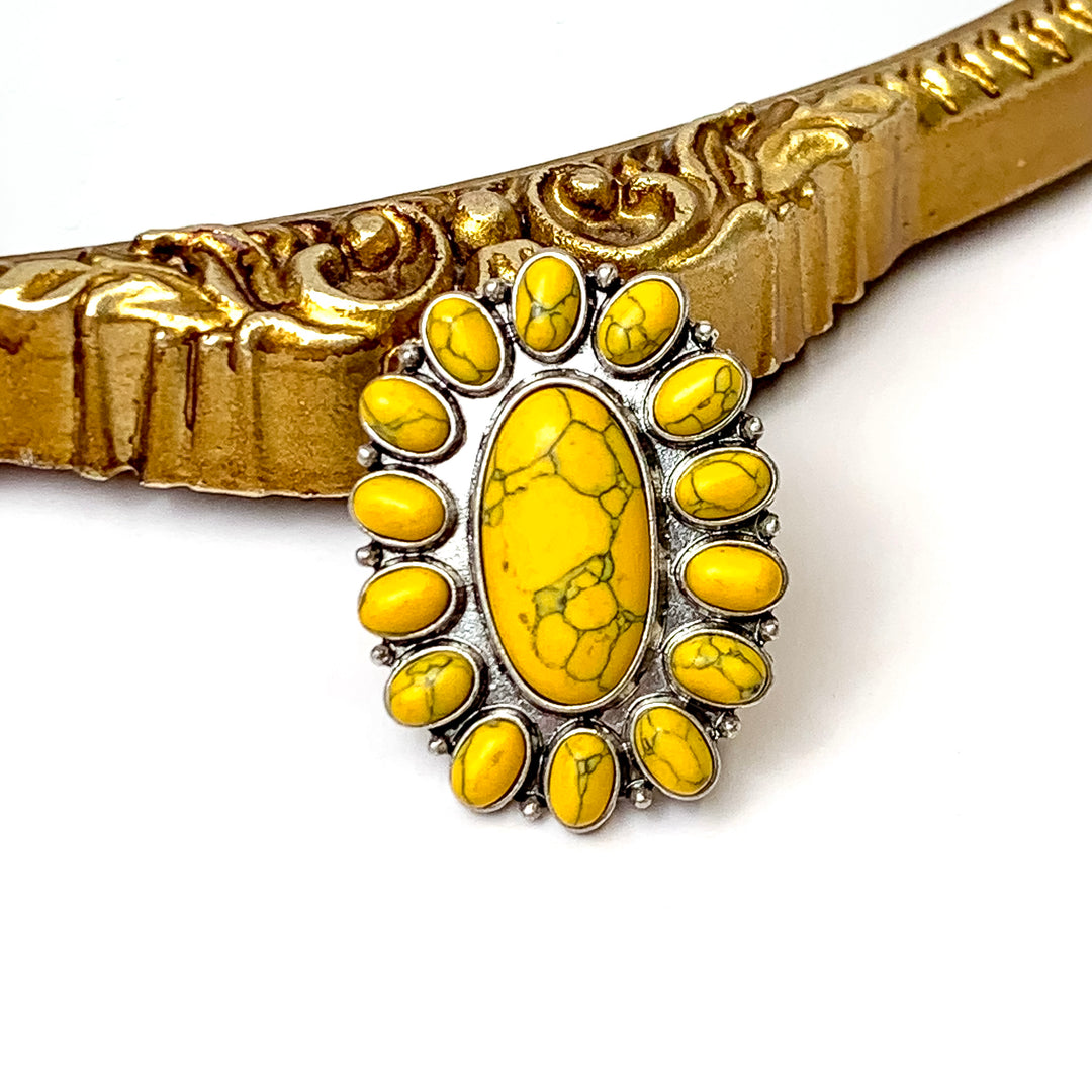 Western Oval Faux Stone Stretch Ring in Yellow – Giddy Up Glamour