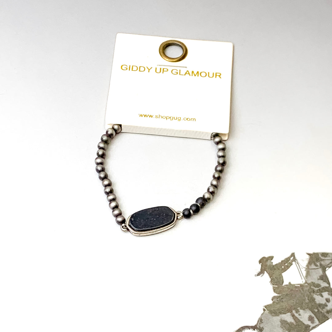 Western Vibes Navajo Stone Silver Tone Bracelet in Black - Giddy Up Glamour Boutique