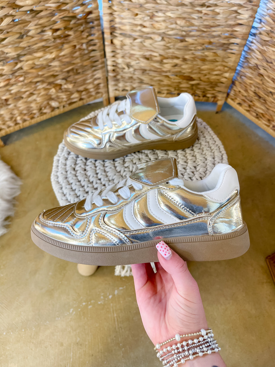 Naughty Monkey | One Step Ahead Metallic Lace-Up Sneaker in Gold