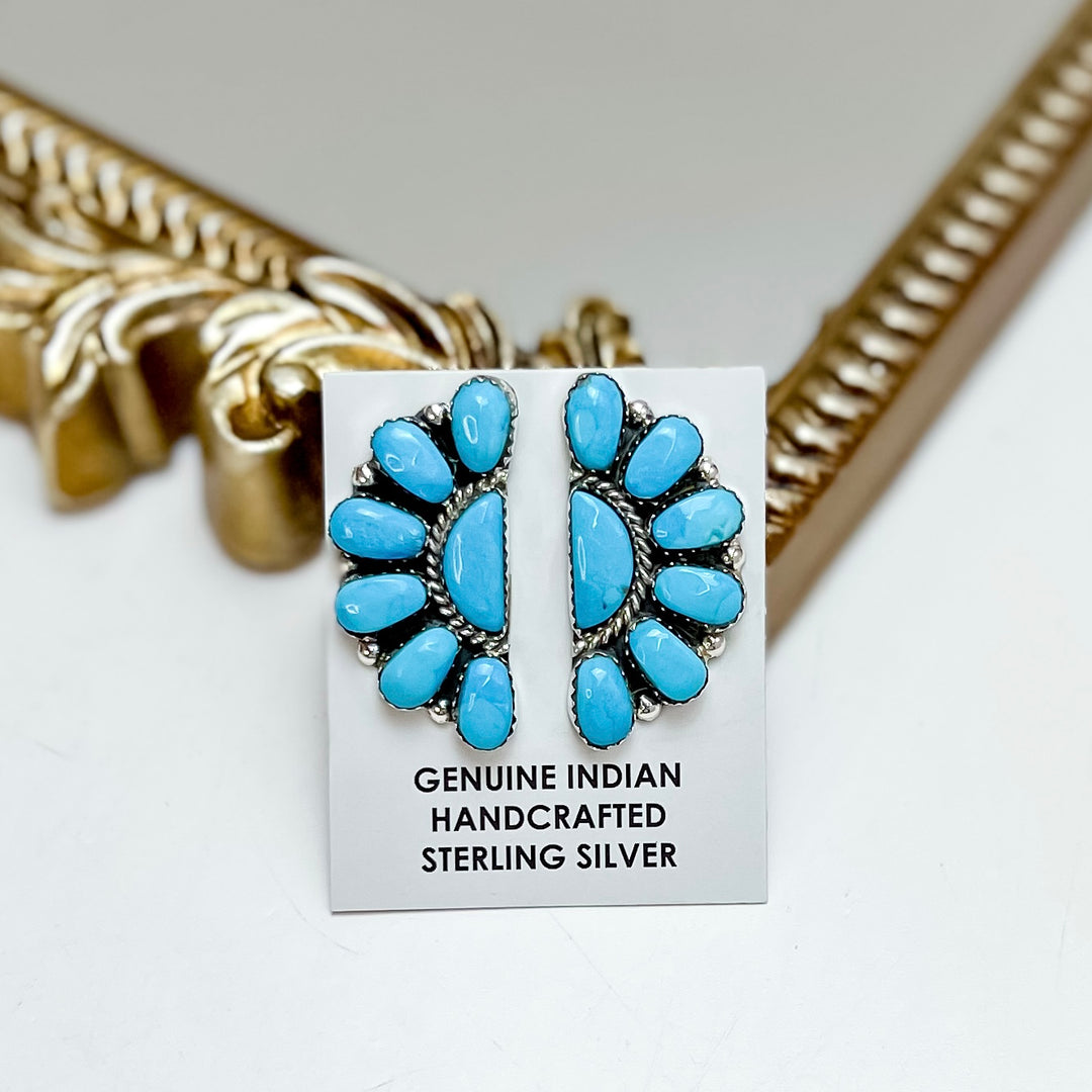 Juliana Williams | Native American Sterling Silver and Turquoise Half Cluster Earrings 