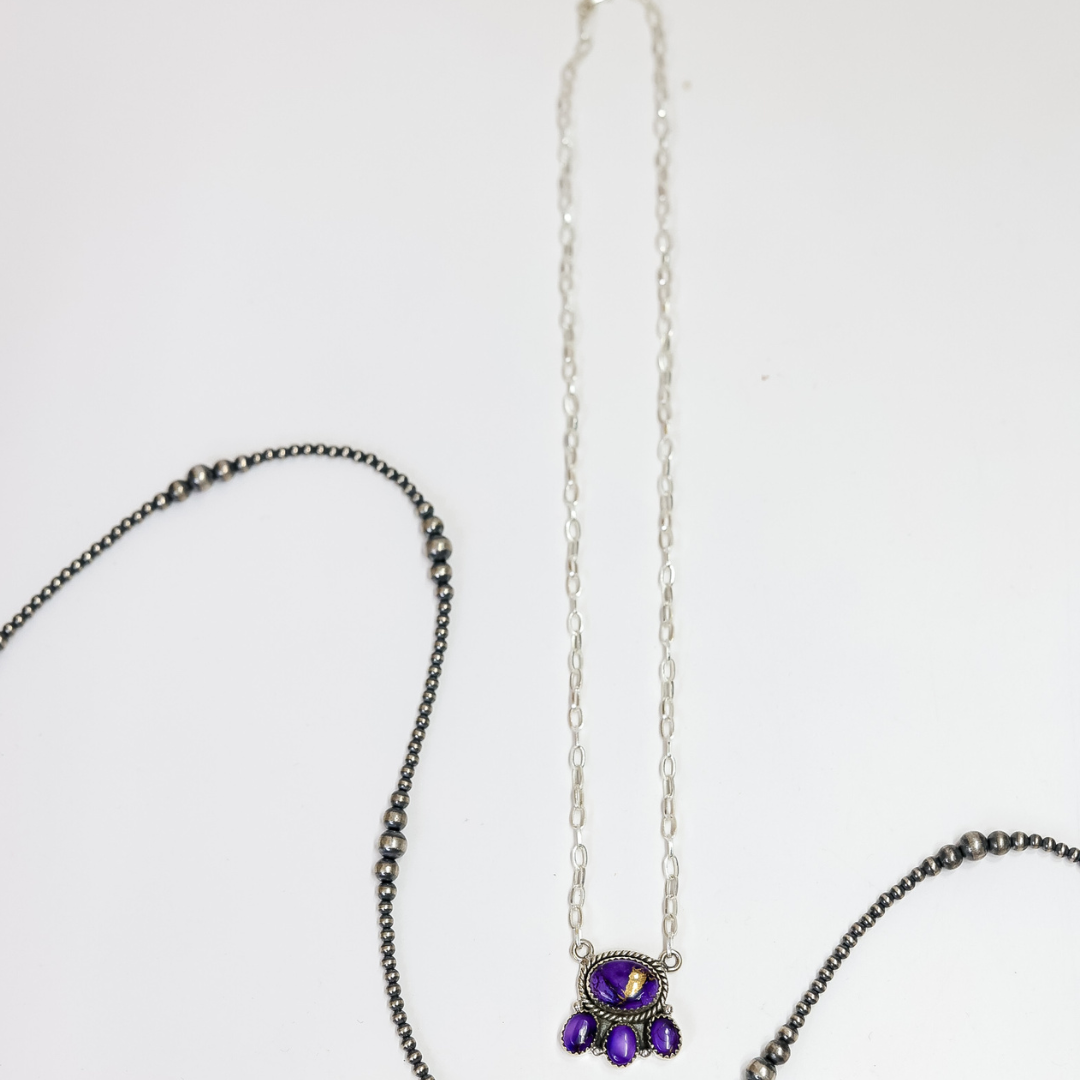 Hada Collection | Handmade Sterling Silver Four Circle Cluster Necklace with Violet Rose Stones