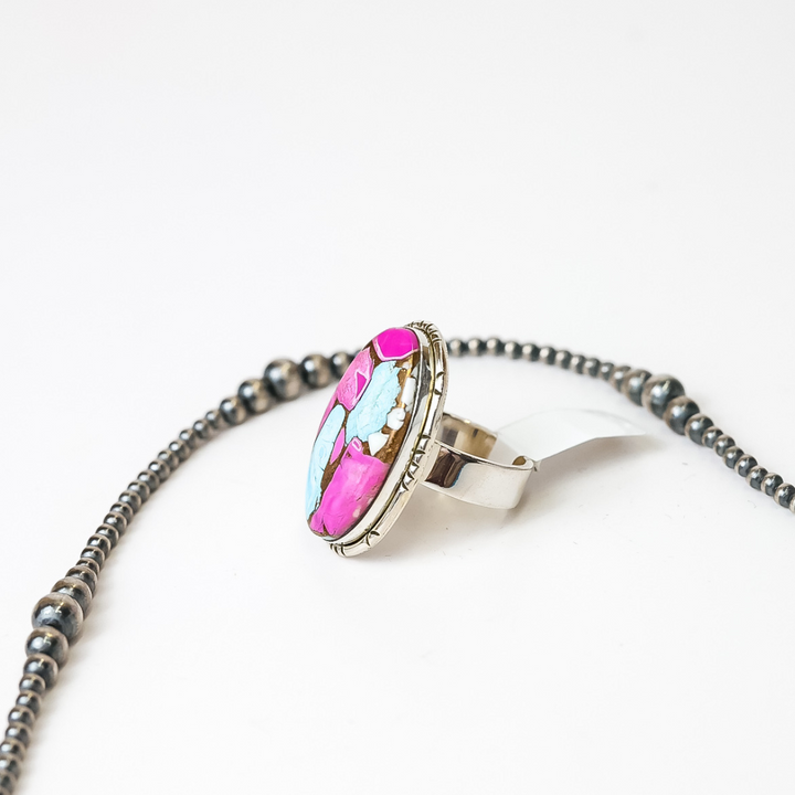 HaDa Collection | Handmade Adjustable Sterling Silver Ring with Cotton Candy Oval Stone