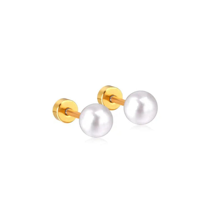 Linny Co | Payton Pearl Gold Tone Flatback Stud Earrings