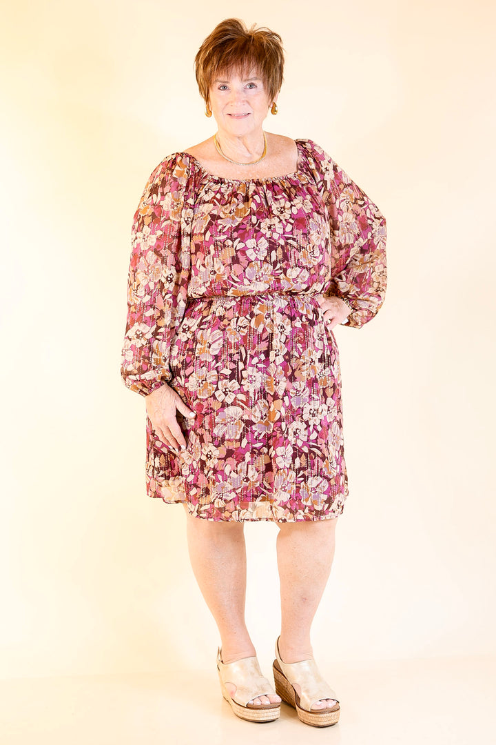 Daybreak Dreamer Floral Dress with Gold Detail in Magenta