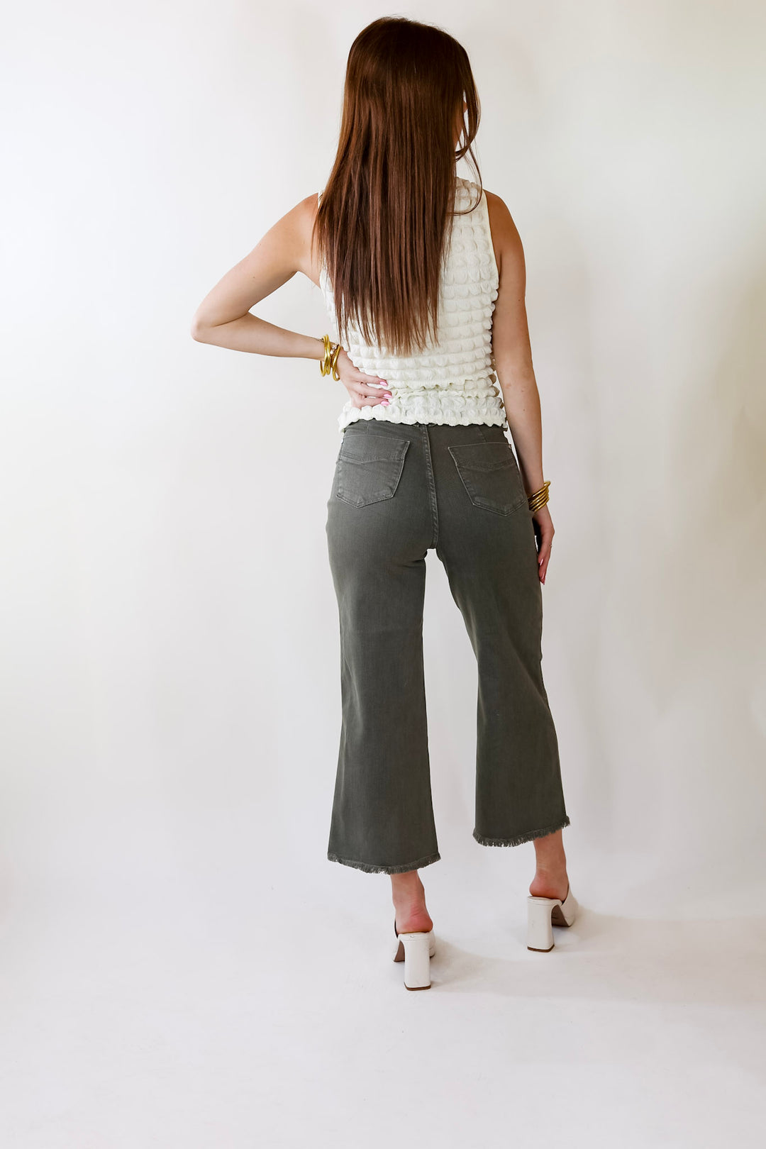 Daring Stares Mock Neck Bubble Tank Top in Ivory - Giddy Up Glamour Boutique