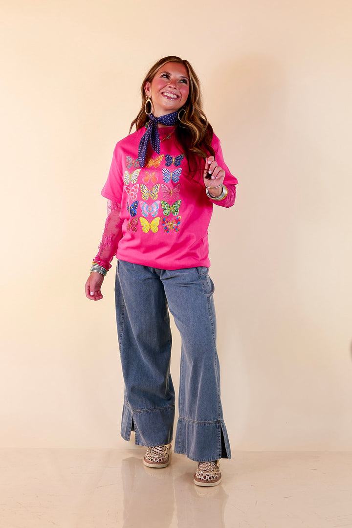 Butterfly Season Multi Print Butterflies Short Sleeve Graphic Tee in Hot Pink