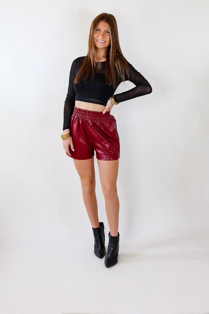 Lucky Timing Shimmery Long Sleeve Crop Top in Black - Giddy Up Glamour Boutique