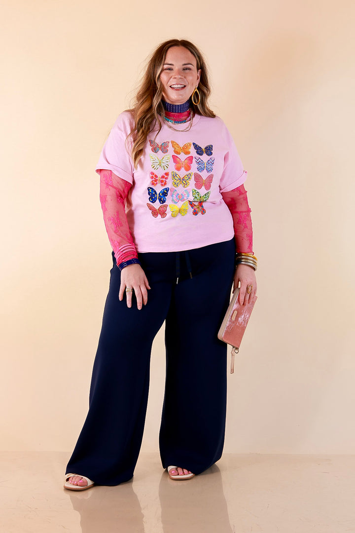 Butterfly Season Multi Print Butterflies Short Sleeve Graphic Tee in Light Pink