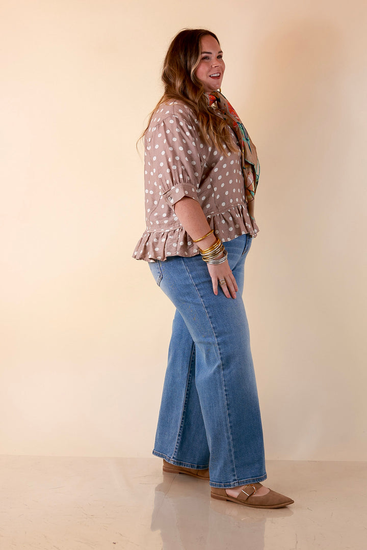 Judy Blue | Blue Skies Ahead Ankle Length Cropped Wide Leg Claudia Denim Jeans in Medium Blue Wash