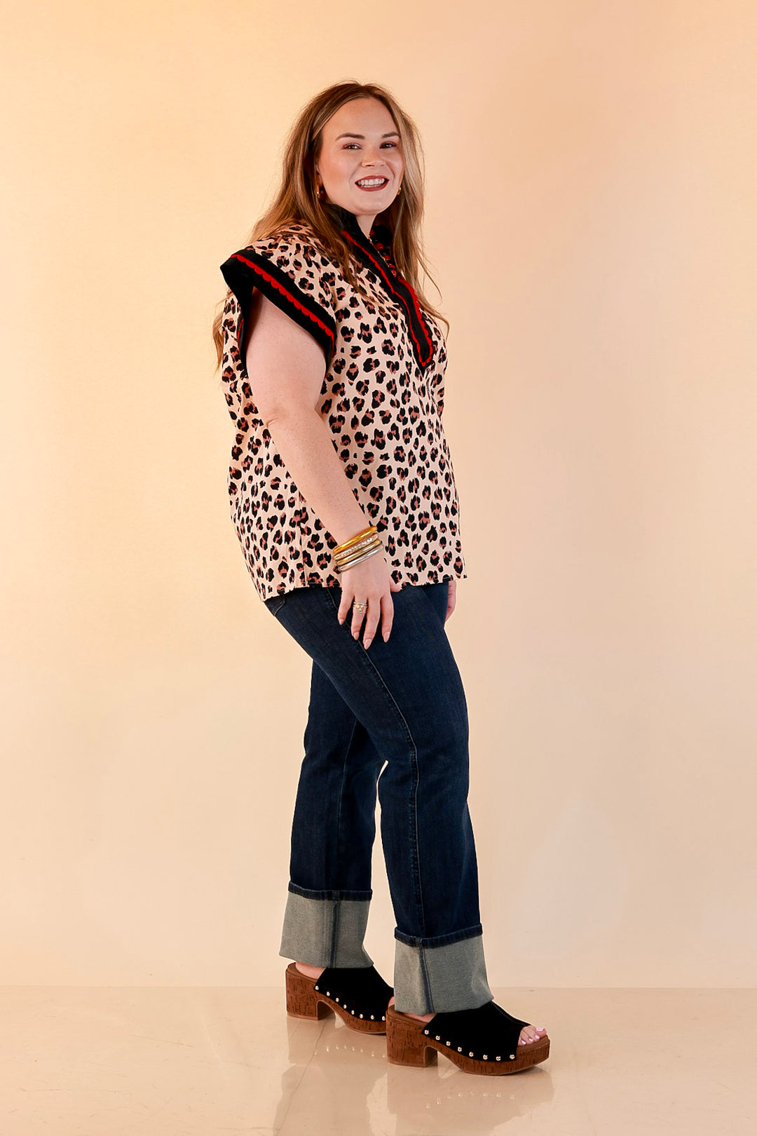 Simply Southern | Unapologetically Wild Leopard Print Contrast Trim with Velvet Details in Tan, Black and Red