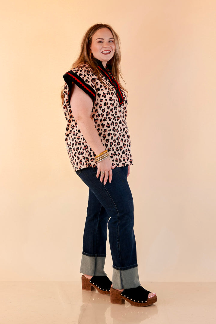 Simply Southern | Unapologetically Wild Leopard Print Contrast Trim with Velvet Details in Tan, Black and Red