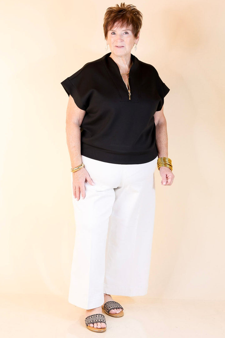 Top Priority Half Zip Collared Scuba Top in Black