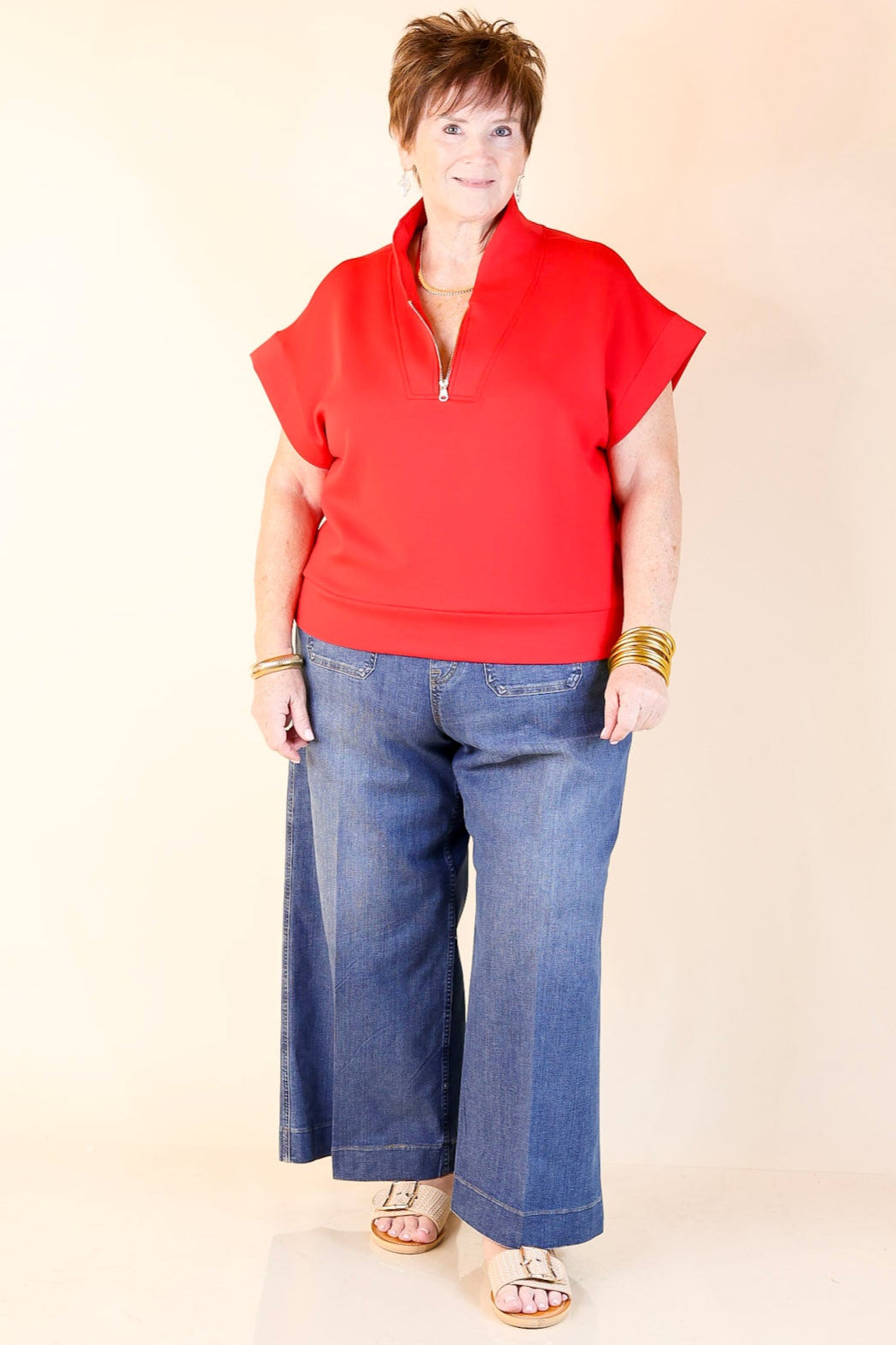 Top Priority Half Zip Collared Scuba Top in Red