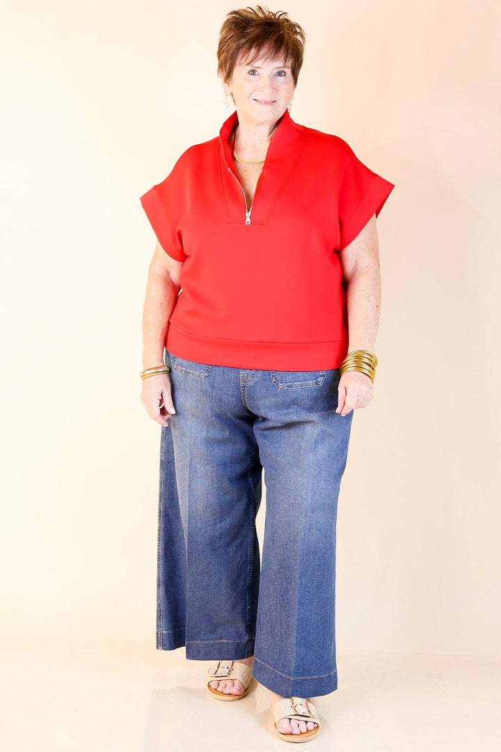 Top Priority Half Zip Collared Scuba Top in Red