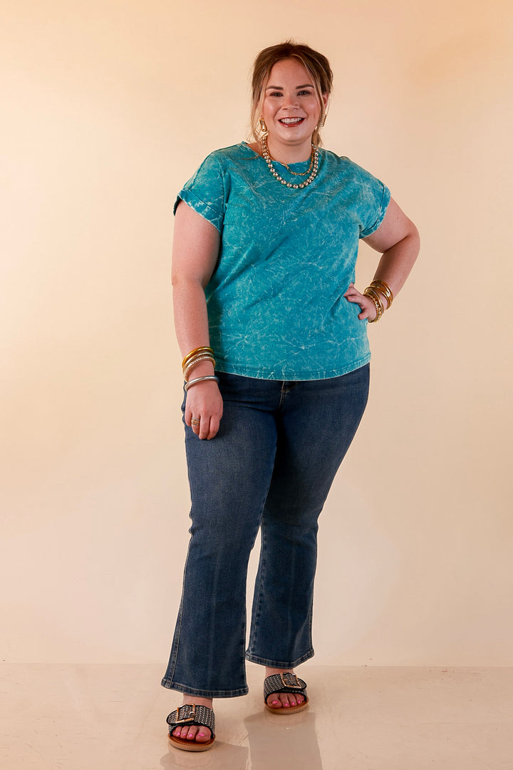 Chic Made Easy Short Sleeve Shirt in Teal Blue