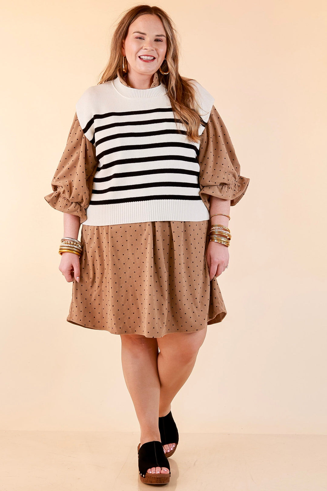 Stripe Things Up Drop Shoulder Knit Sweater in White with Black Stripes