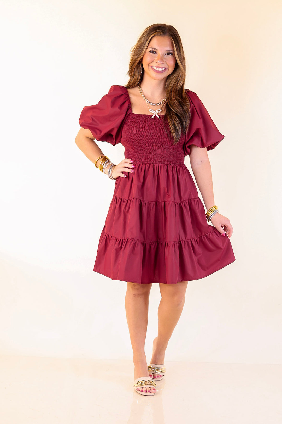 Trust Me Balloon Sleeve Dress in Maroon