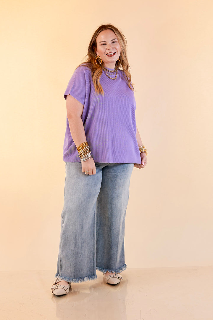 Always in Style Short Sleeve Mock Neck Top in Lavender Purple