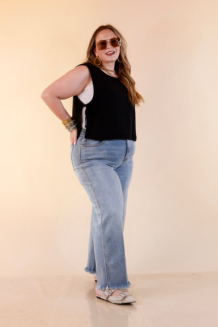 Tie it Together Sleeveless Linen Tank Top with Side Tie Detail in Black
