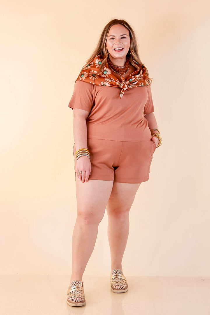 Simply Southern | Modern Staple Buttery Soft Pull-On Knit Shorts with Pockets in Mocha Brown