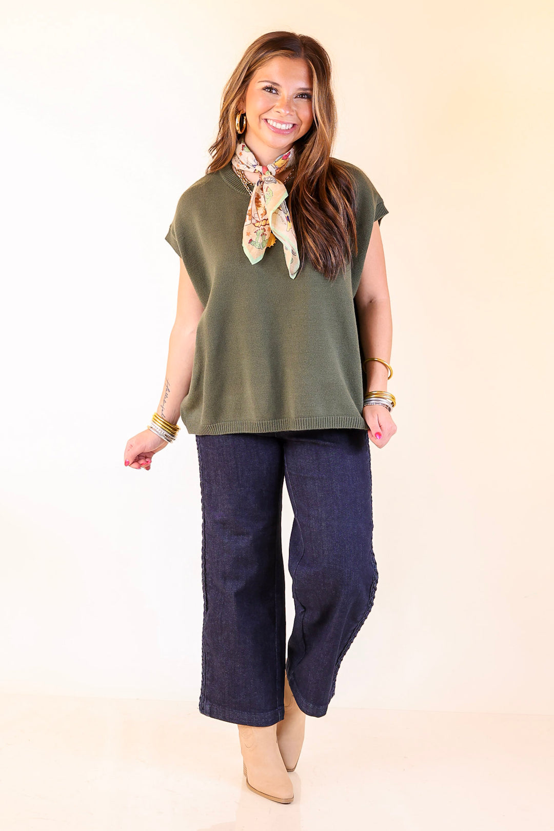 Effortlessly Yours Short Sleeve Crew Neck Sweater in Dark Olive Green