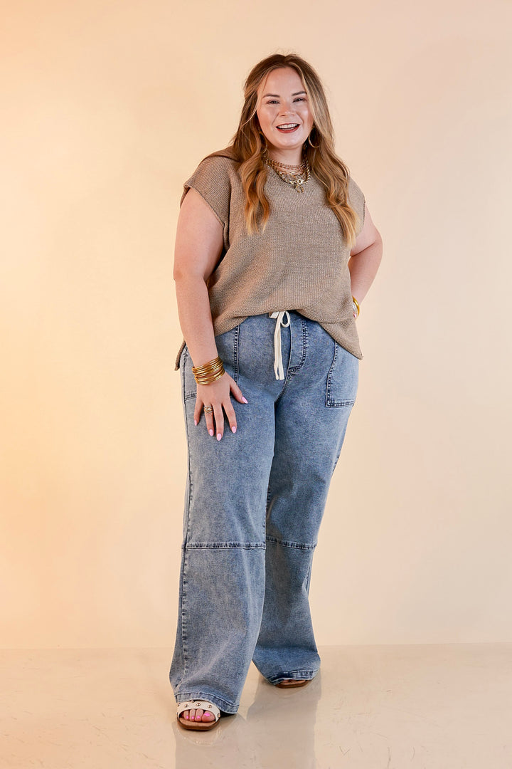 Simply Southern | Right This Way Wide Leg Drawstring Denim Utility Jeans in Acid Wash