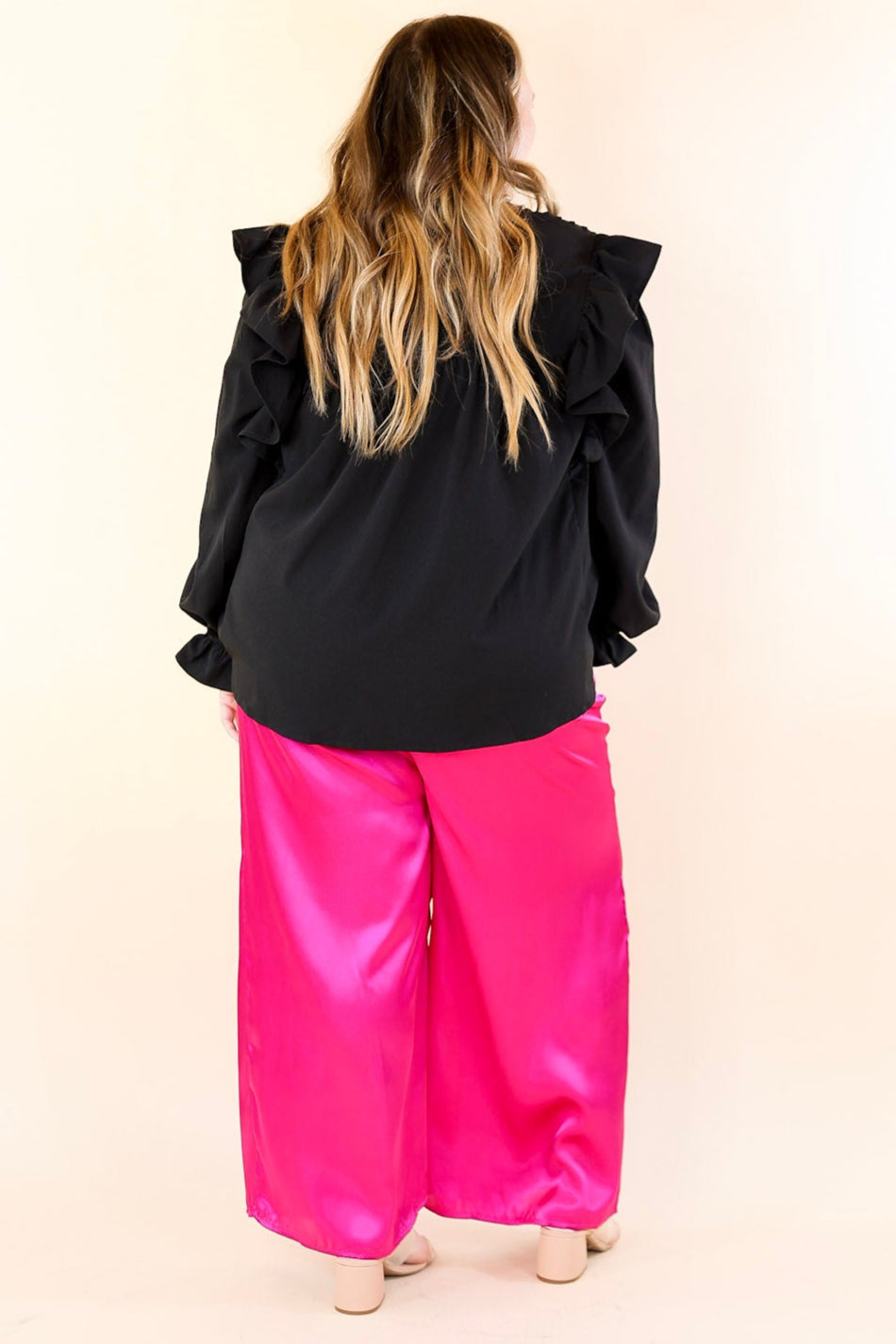 Dare To Dazzle Wide Leg Satin Pants with Waist Tie in Fuchsia Pink