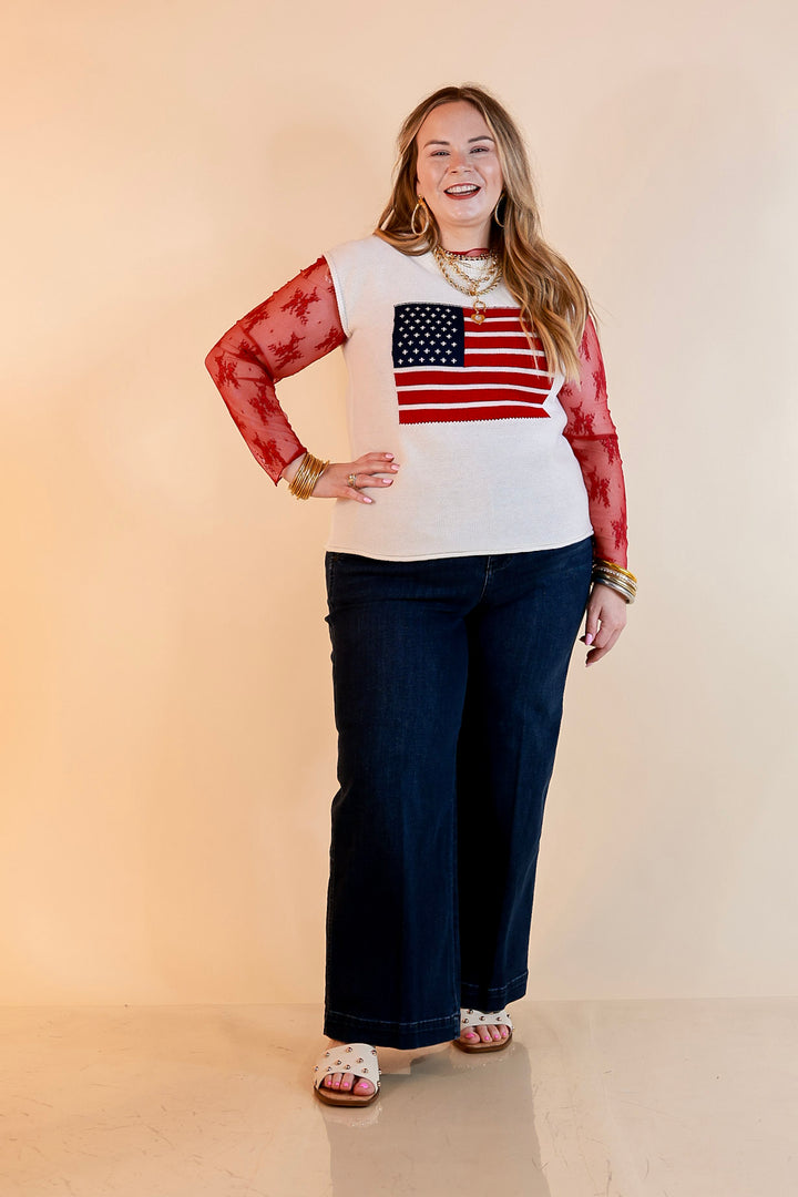 Simply Southern | Star Standard Knit Sleeveless Tank Sweater with American Flag in Ivory