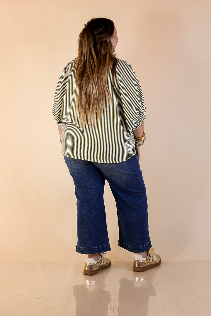 Naturally Stylish Striped Poncho Top in Olive Green