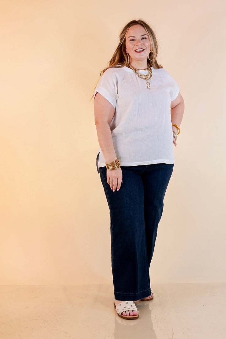 Judy Blue | Chic in Motion Ankle Length Cropped Wide Leg Trouser Denim Jeans in Dark Wash