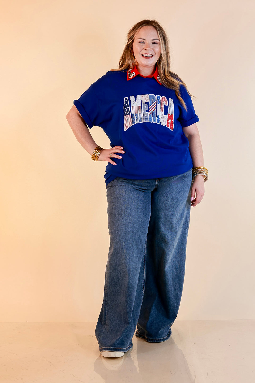 Patchwork Patriot America Patchwork Short Sleeve Graphic Tee in Royal Blue