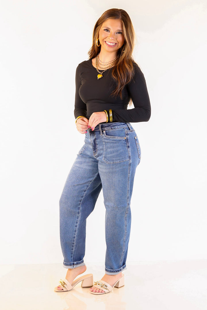 Judy Blue | Feeling Posh Soft Barrel Denim Jean in Dark Wash
