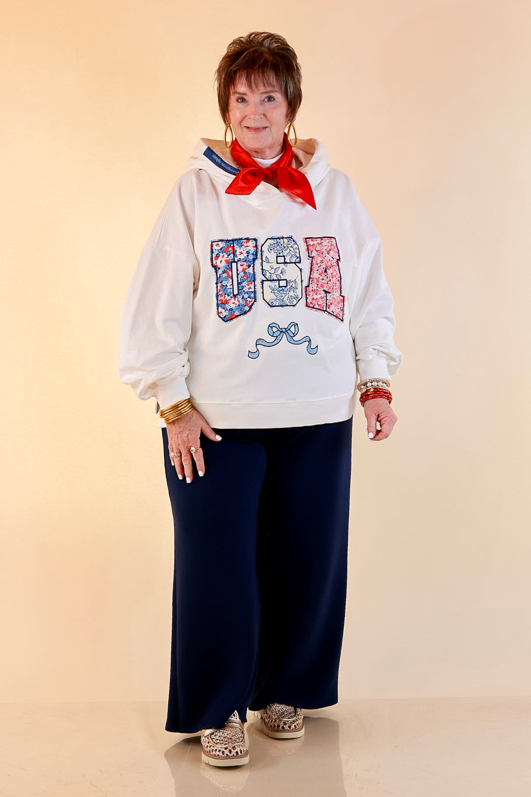 Simply Southern | Soft Statement USA Floral Print Long Sleeve Hoodie Sweatshirt in Ivory