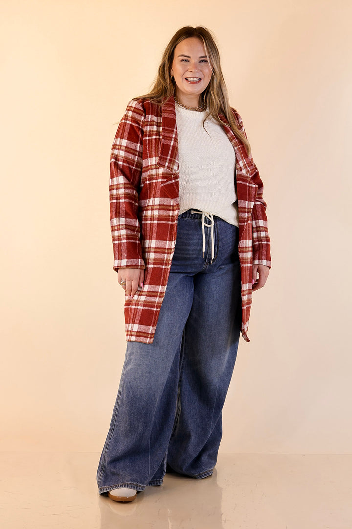 Mountain Ranch Long Plaid Jacket in Maroon