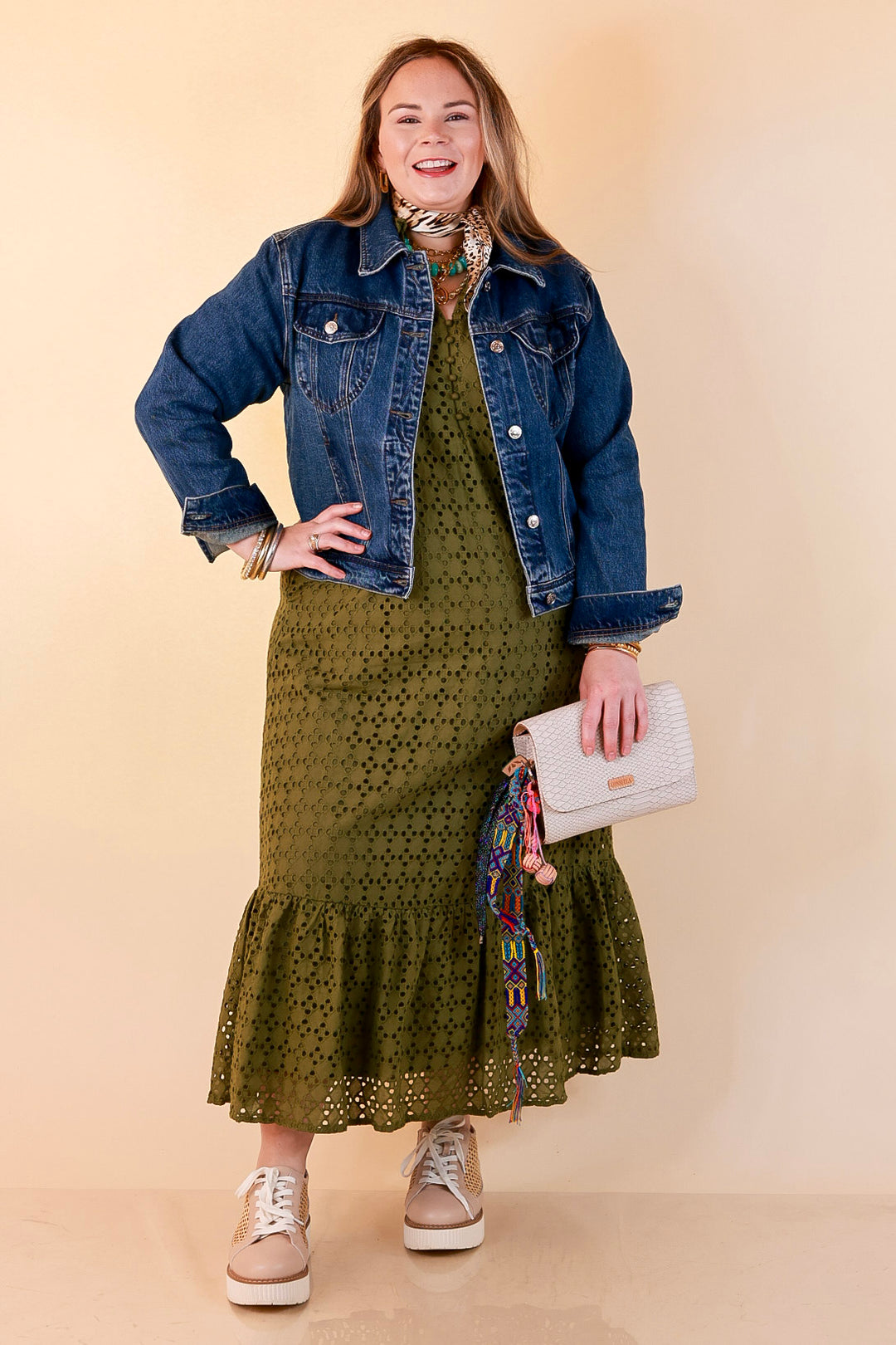 Meet Me at Sunset Eyelet Lace Puff Sleeve Tiered Maxi Dress in Olive Green
