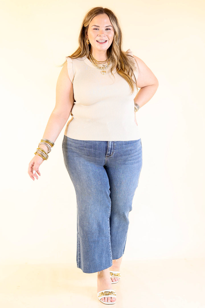 Flirty Frill Scoop Neck Top with Ruffle Sleeves in Ivory
