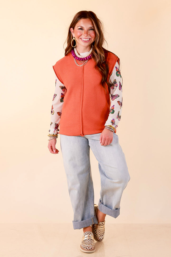 Always a Favorite Crew Neck Front Seam Sweater Knit Top in Rust Orange
