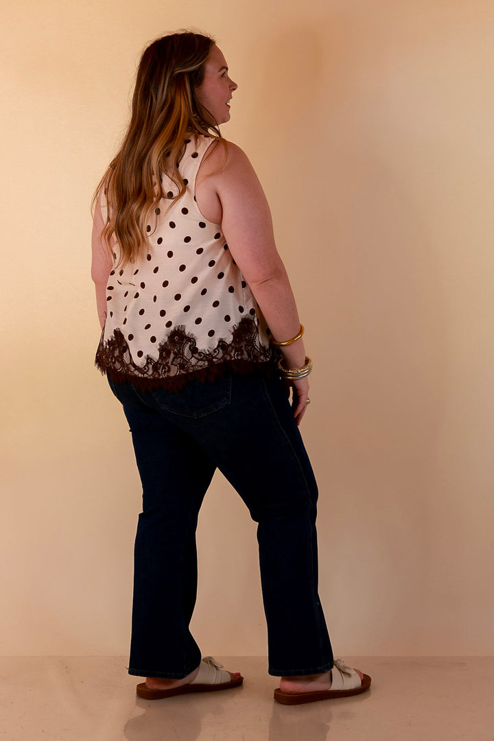 Pretty Little Something Polka Dot Sleeveless Tank Top with Lace Trim Detailing in Ivory