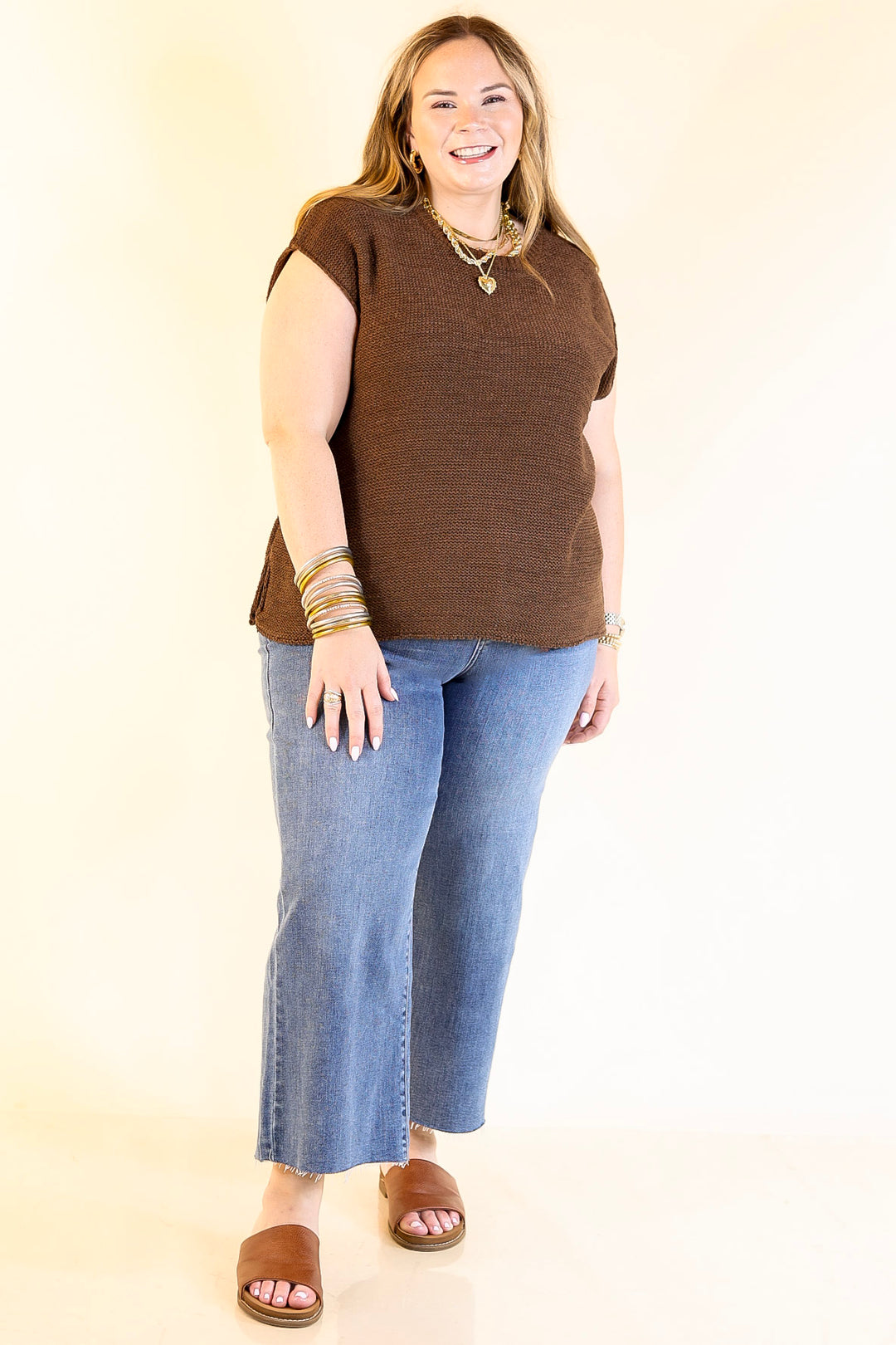 Forever Favorite Oversized Crew Neck Sweater Vest in Brown