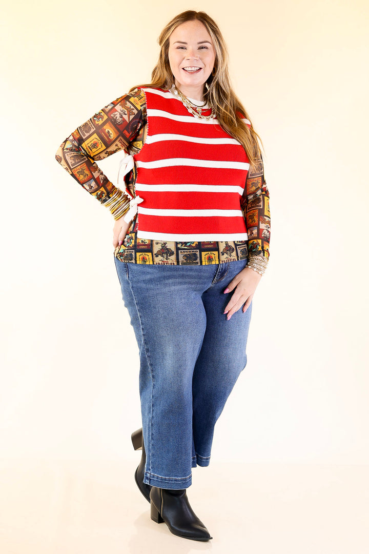 Tied Up in Style Knit Sweater with Side Ties in Red with Off White Stripes