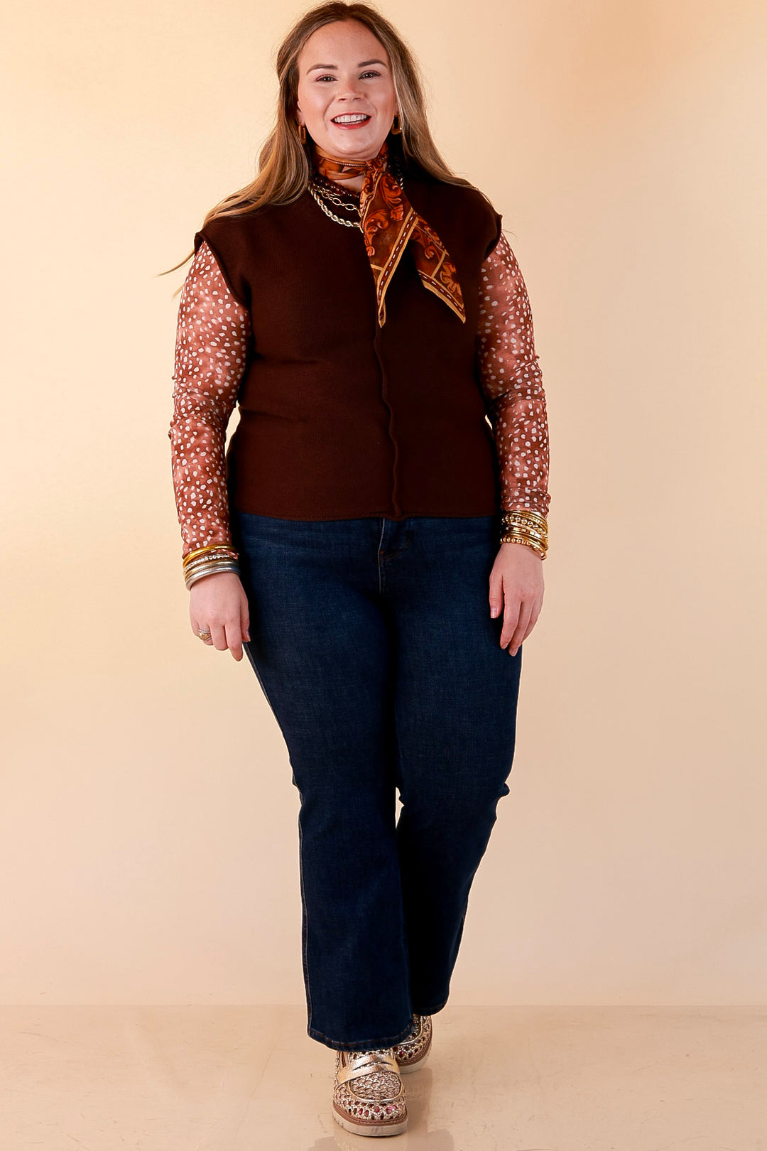 Always a Favorite Crew Neck Front Seam Sweater Knit Top in Chocolate Brown